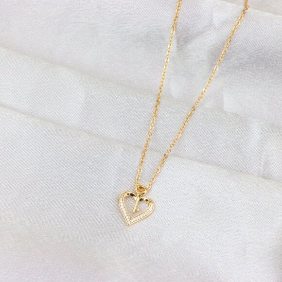 "Rose Gold Heart Necklace with Key Charm and Crystal Accents, XPNL1882 - Picture 3 of 12